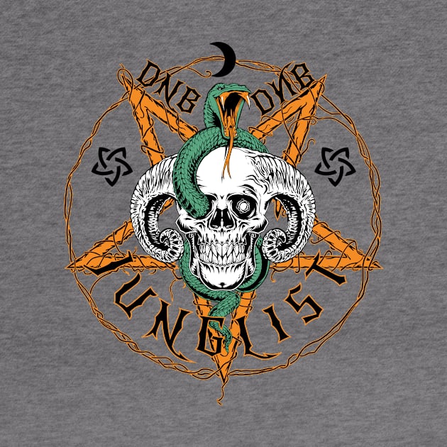 JUNGLIST - DNB Halloween Skull & Pentagram (Black/Orange) by DISCOTHREADZ 